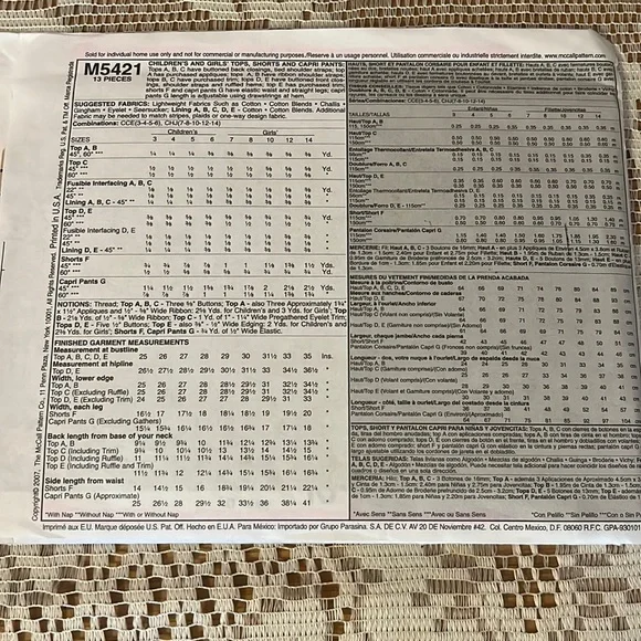 McCalls Sewing Pattern 7-14 - Picture 3 of 4